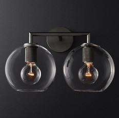  RH Utilitaire Globe Shade Double Sconce Black 123272-22