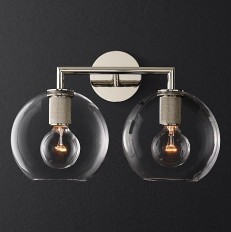  RH Utilitaire Globe Shade Double Sconce Silver 123274-22